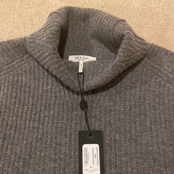 Rag&Bone Women's Gray Penelope Ribbed Wool Cashmere-blend Turtleneck Sweater NWT - Picture 5 of 7